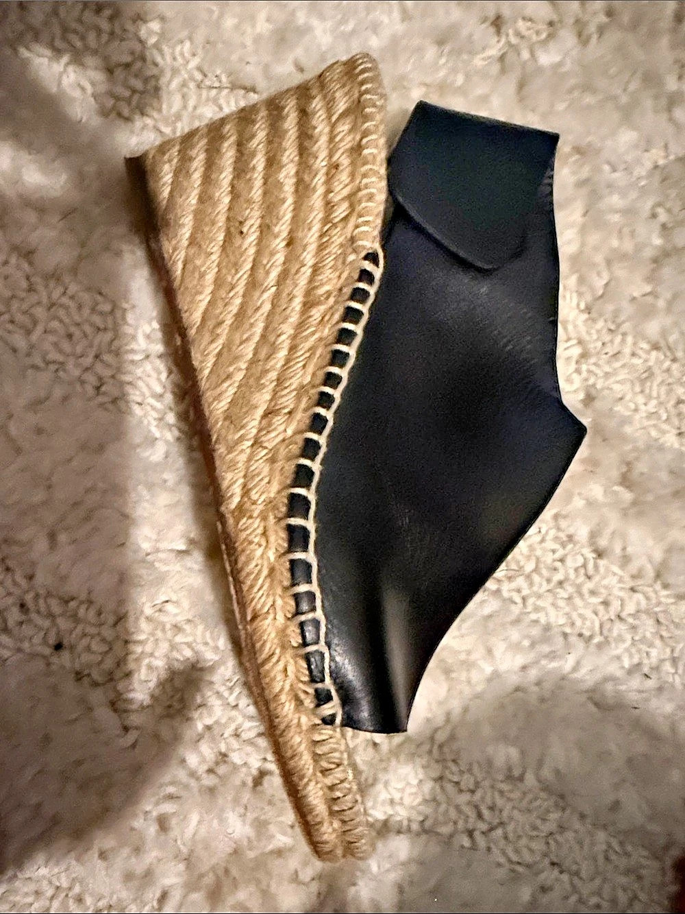 Celine Black Leather Open Toe Espadrille Wedge Sandals